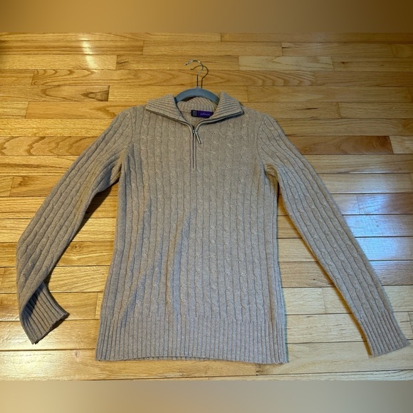 Saks Fifth Avenue Tan Cashmere Quarter Zip Sweater Size...